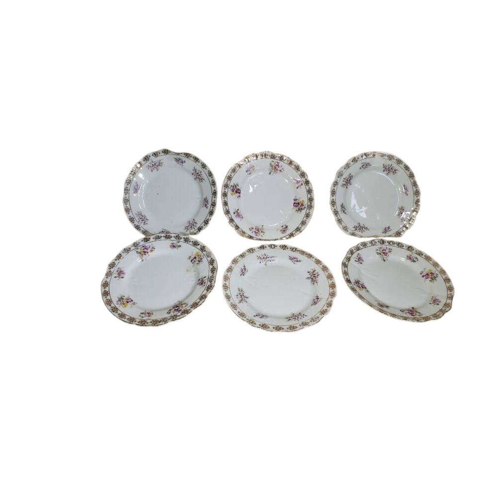 6 KPM Berlin Porcelain Dinner Plates ~ White ~ Gold with flowers